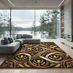 Regal Gold Thistle Rose Shield Scroll Rug
