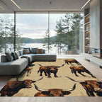 Rustic Brown Longhorn Cattle Western Rug