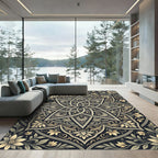 Ornate Gold Star Floral Mandala Rug