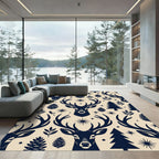 Nordic Navy Reindeer Forest Woodland Rug
