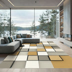 Geometric Cubes Mustard Grey White Rug