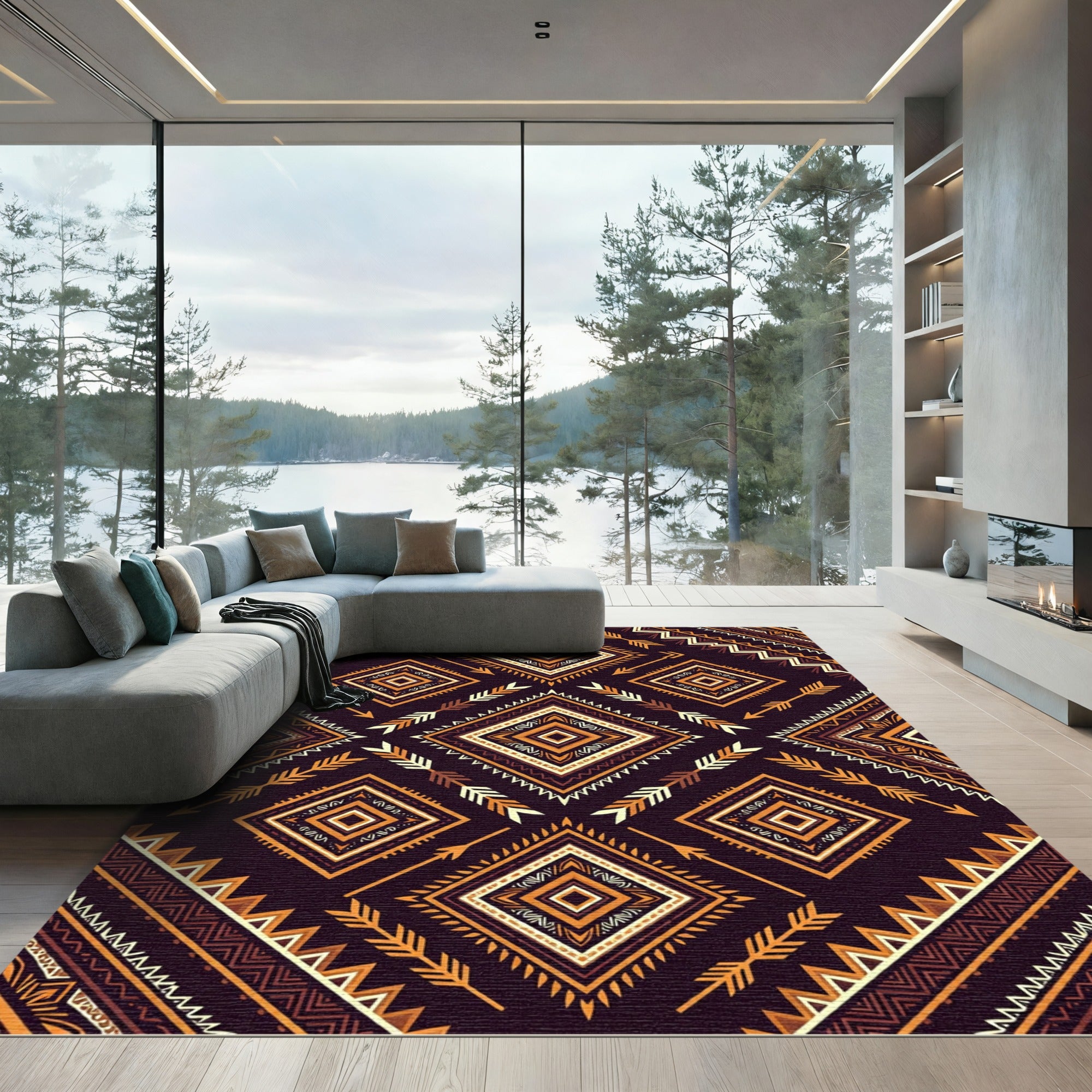 Earthy Boho Diamond Arrow Geometric Rug