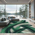 Deep Emerald Strokes Abstract Rug