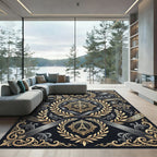 Elegant Gold Eiffel Tower Laurel Wreath Rug