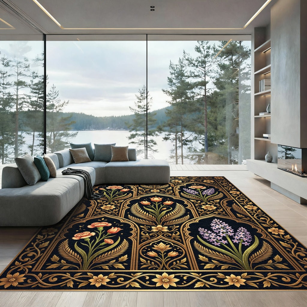 Golden Floral Archway Garden Treasure Rug