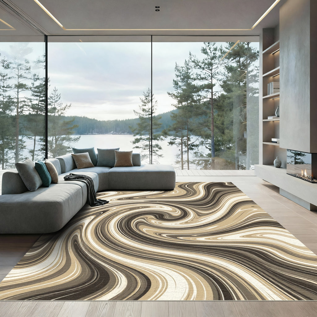 Earthy Toned Swirling Abstract Rug