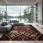 Deep Crimson and Gold Damask Floral Rug