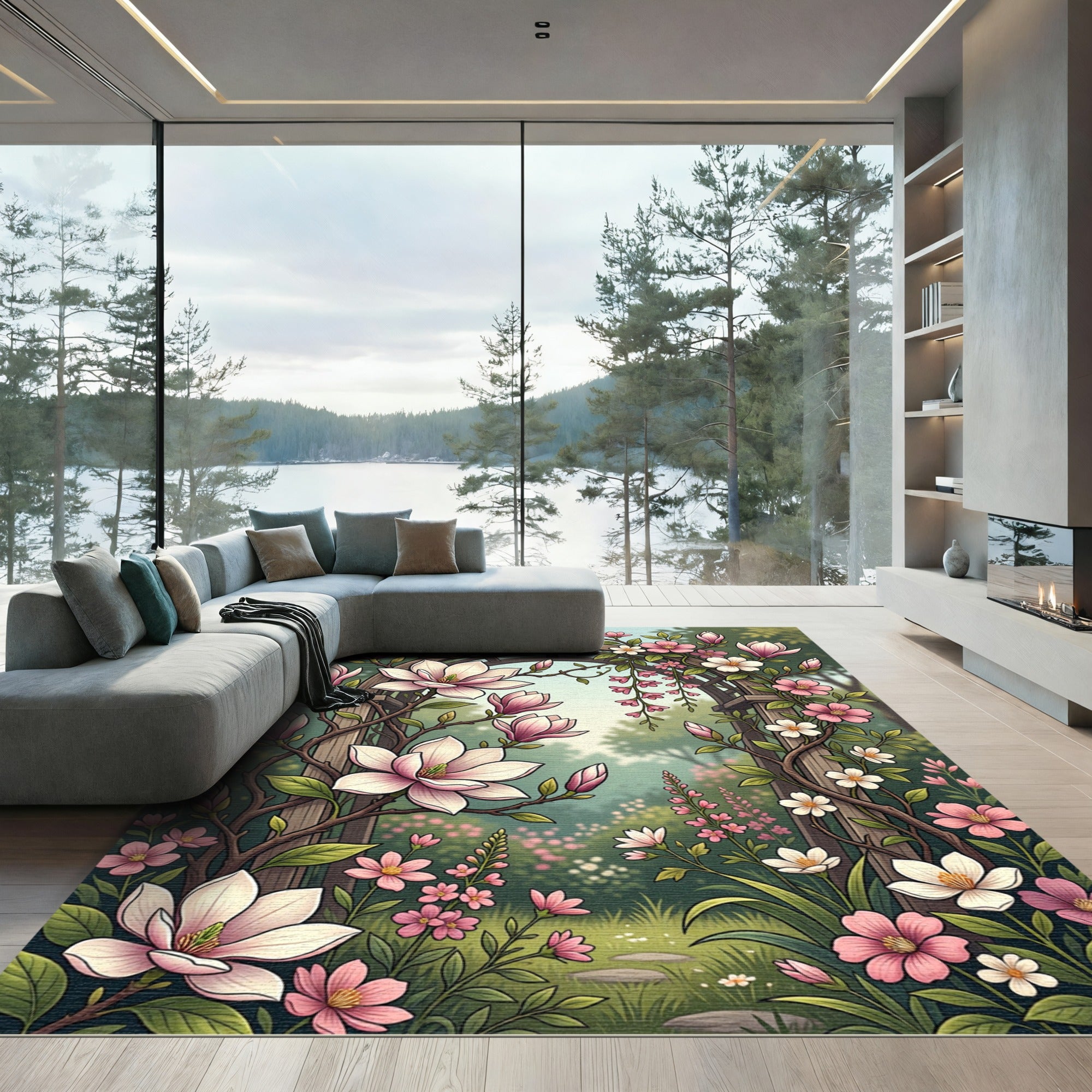Pink Magnolia Garden Arch Rug