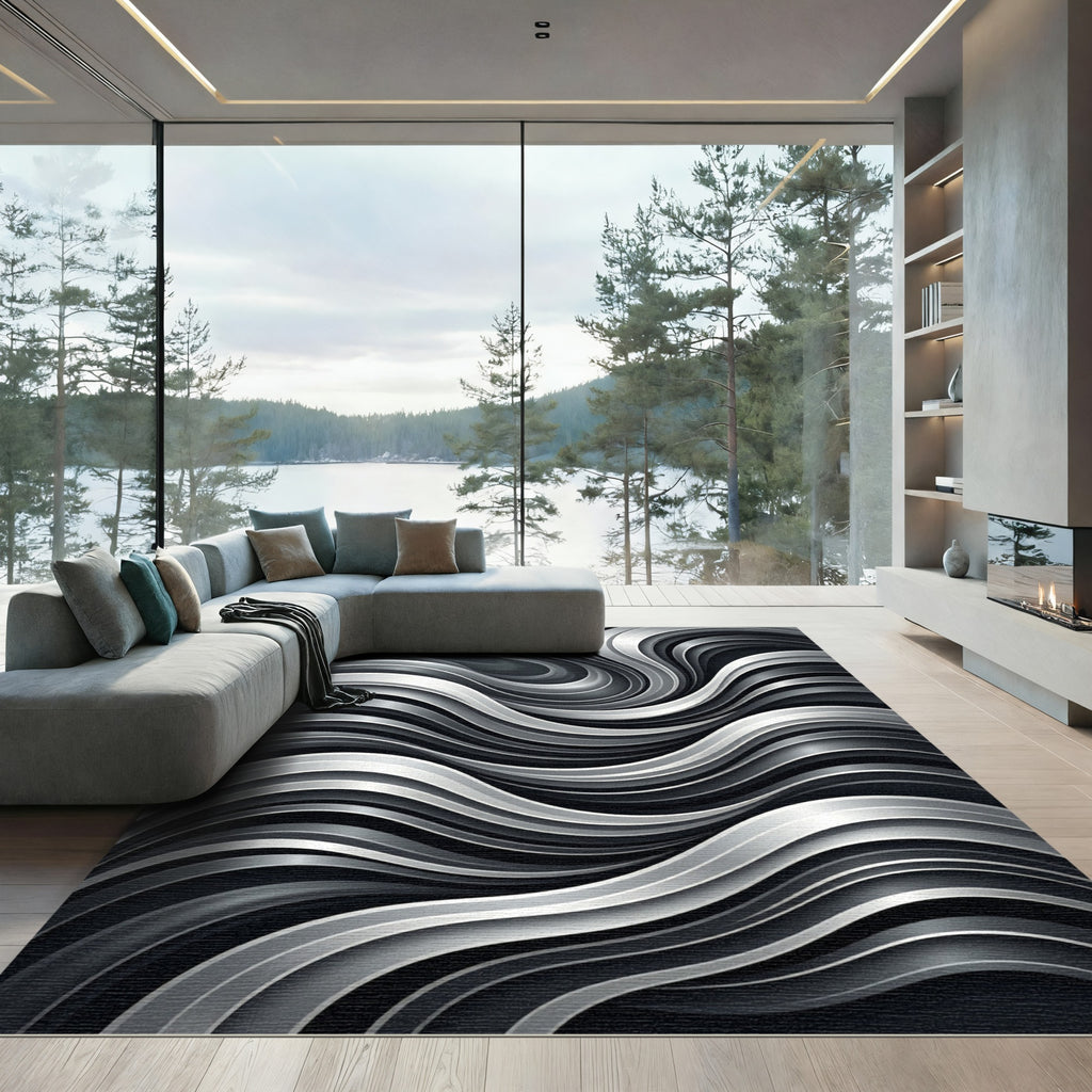 Chic Silver Swirl Modern Lines Rug