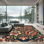 Earthy Coral Floral Medallion Composition Rug