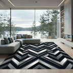 Metallic Silver Chevron Geometric Monochromatic Rug