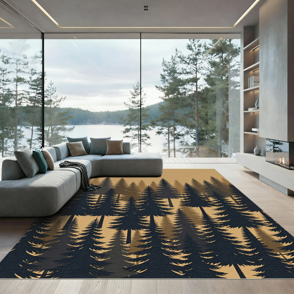 Earthy Toned Forest Pine Silhouette Rug