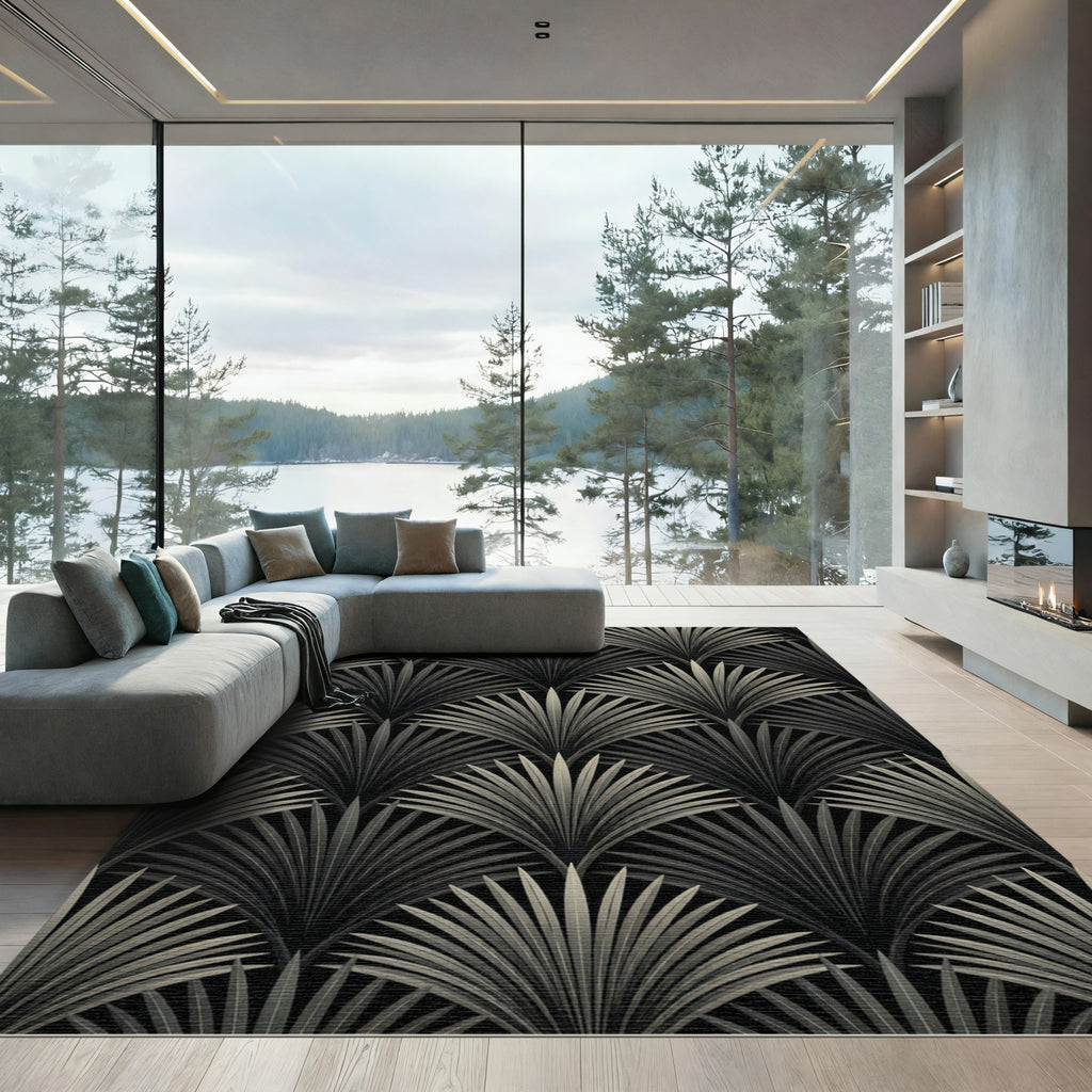 Art Deco Black Palm Fan Rug