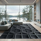 Modern Charcoal Geometric Hexagonal Architecture Rug