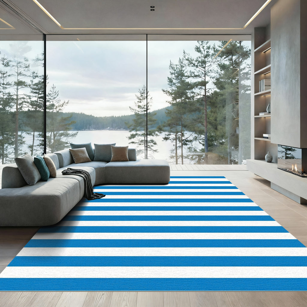 Classic Blue White Stripe Rug