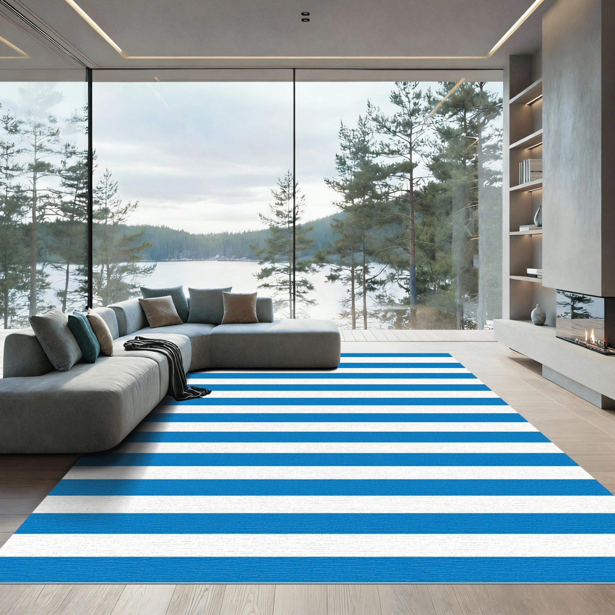 Classic Blue White Stripe Rug