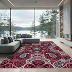Elegant Crimson Paisley Lotus Medallion Rug