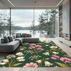 Pink Cream Floral Botanical Garden Rug