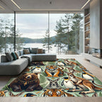 Whimsical Jungle Animal Fern Folk Art Rug