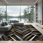 Modern Gold Silver Geometric Angle Rug