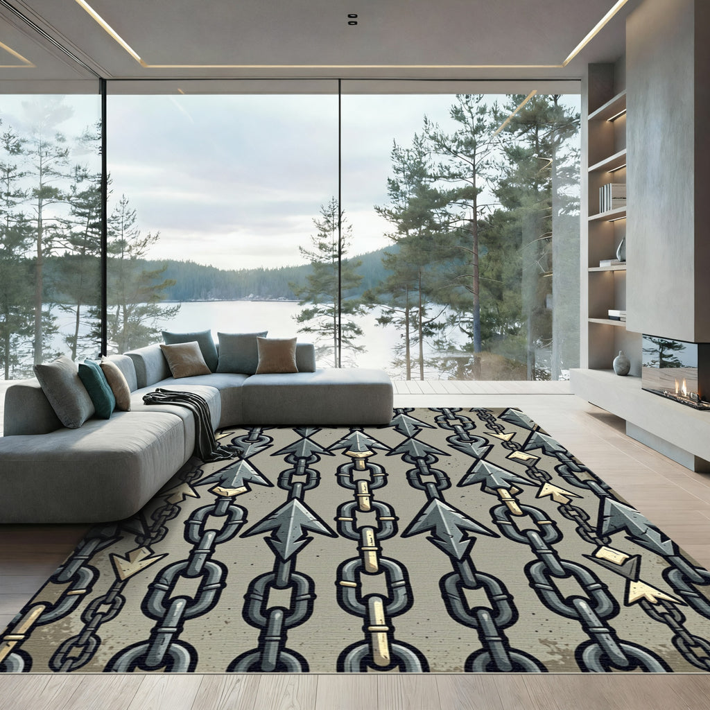 Gray Chain Arrow Motif Rug
