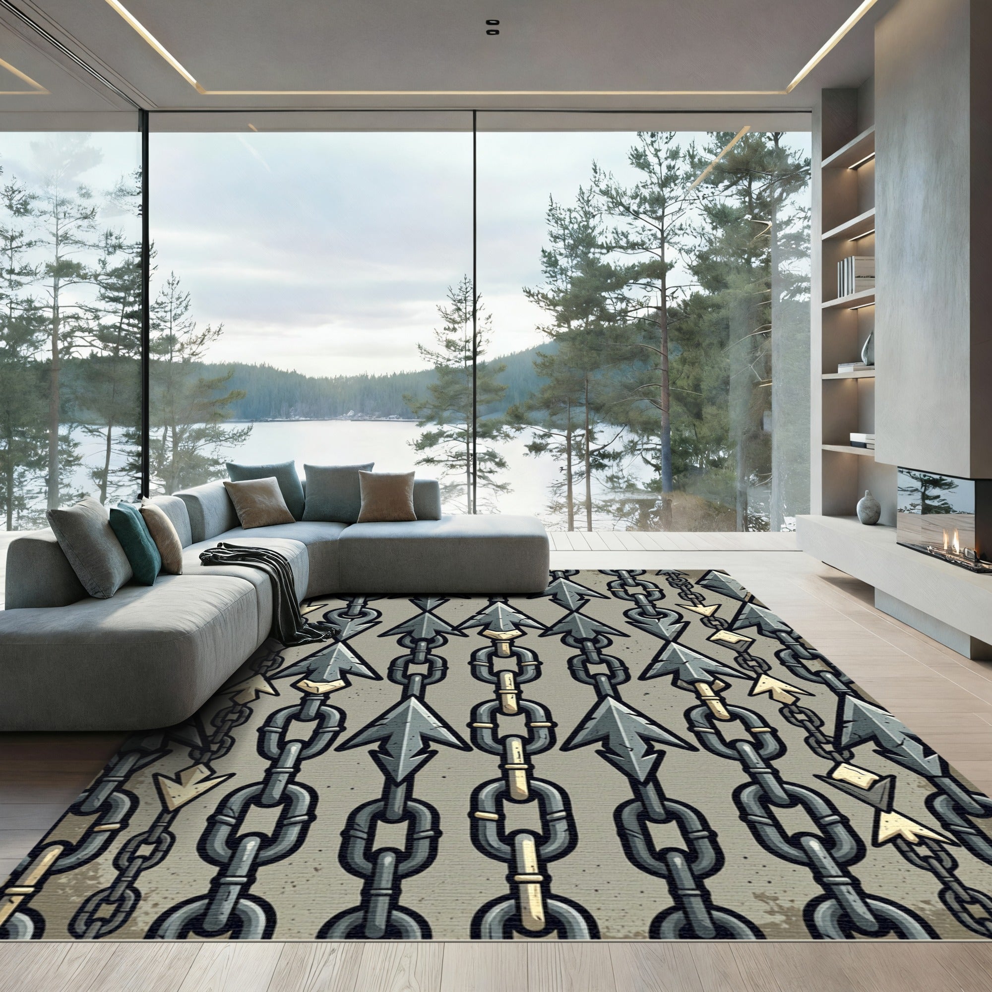 Gray Chain Arrow Motif Rug