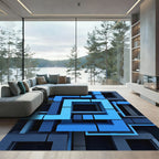 Geometric Cubes in Grayscale Blue Rug