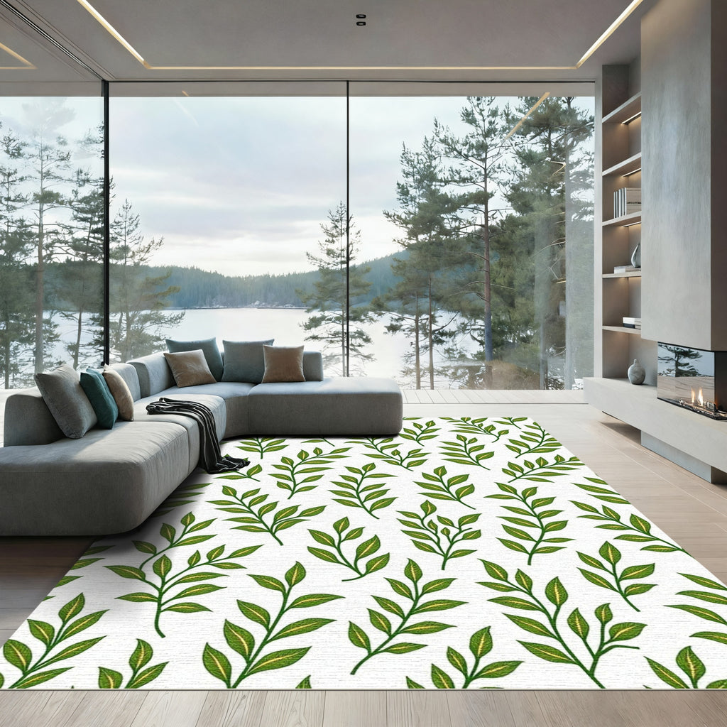 Green Leafy Branches All Over Rug