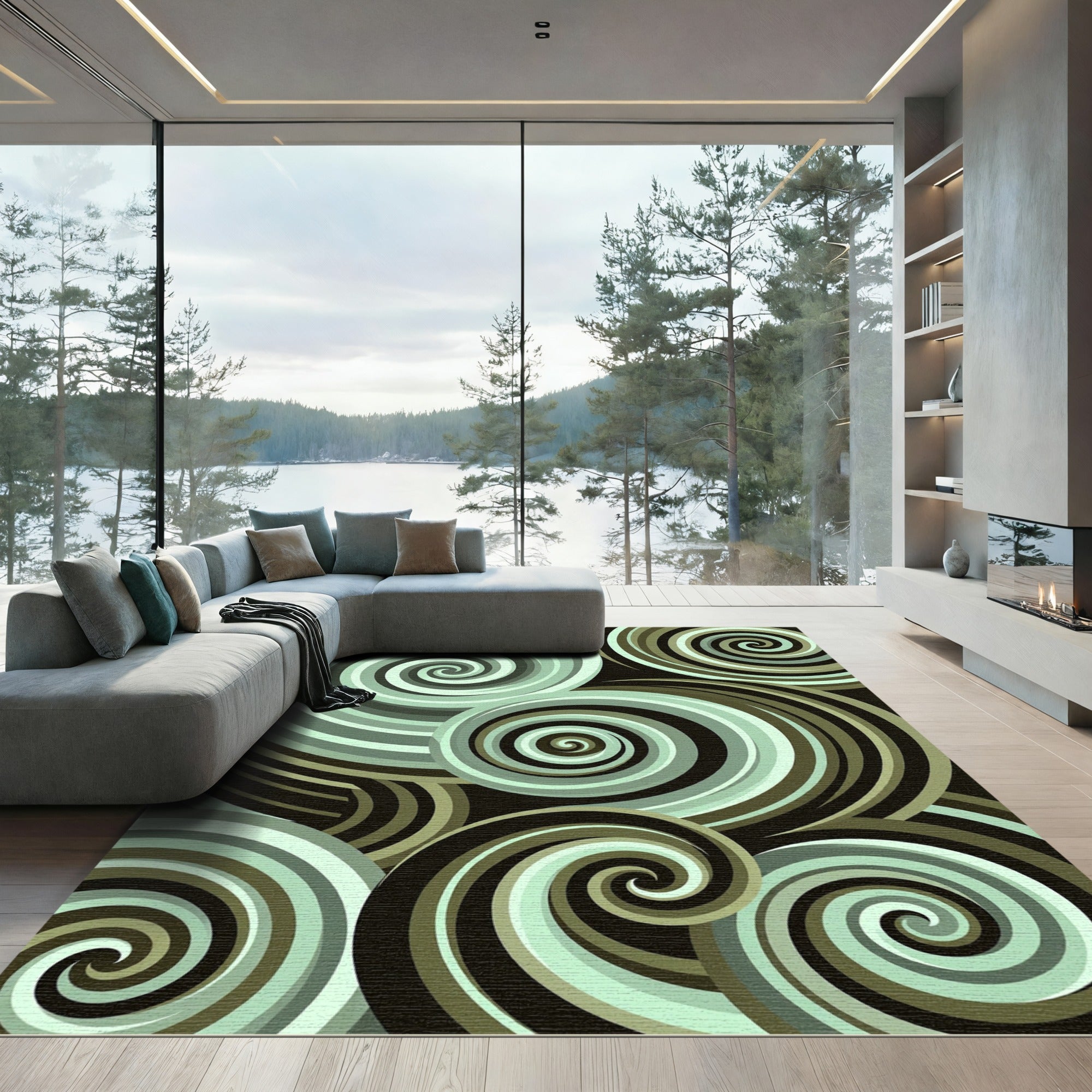 Mint Swirls Abstract Composition Rug