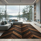 Rich Wood Grain Chevron Pattern Rug
