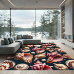 Coastal Seashells in Deep Marine Blue Rug