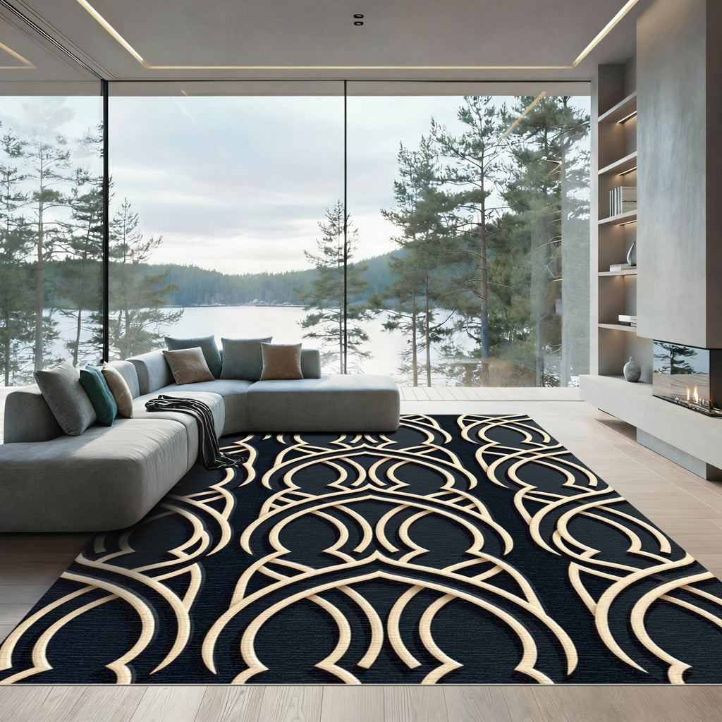 Elegant Beige Intersecting Arches Rug