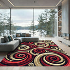 Crimson Gold Swirls Abstraction Rug