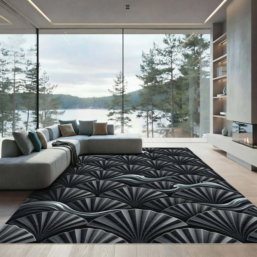 Dark Grey Fan Waves Rug