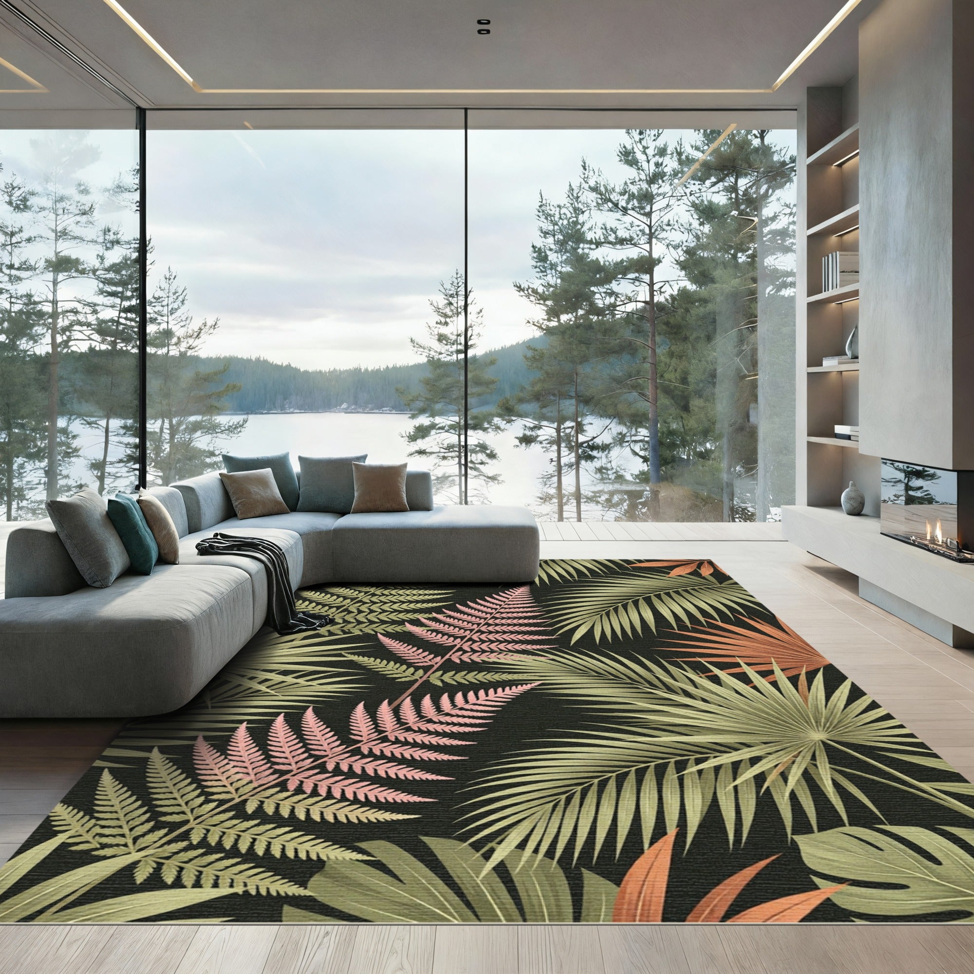 Lush Tropical Fern and Palm Foliage Rug