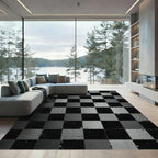 Grayscale Checkerboard Splatter Textured Rug