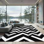 Monochrome Geometric Chevron Stripe Abstract Rug