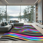Vibrant Iridescent Wavy Rainbow Stripe Abstract Rug
