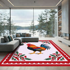 Vibrant Rooster Red Green Border Rug
