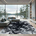 Monochrome Swirling Smoke Abstract Rug