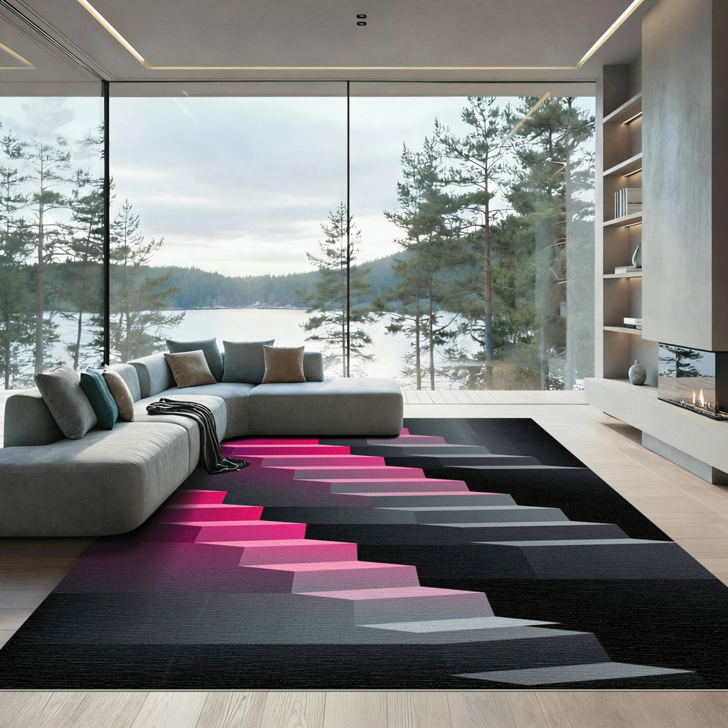 Modern Pink Ombre Geometric Staircase Rug