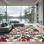 Pink Peony Floral Scroll Artwork Rug