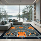 Strategic Orange Basketball Court Action Map Rug