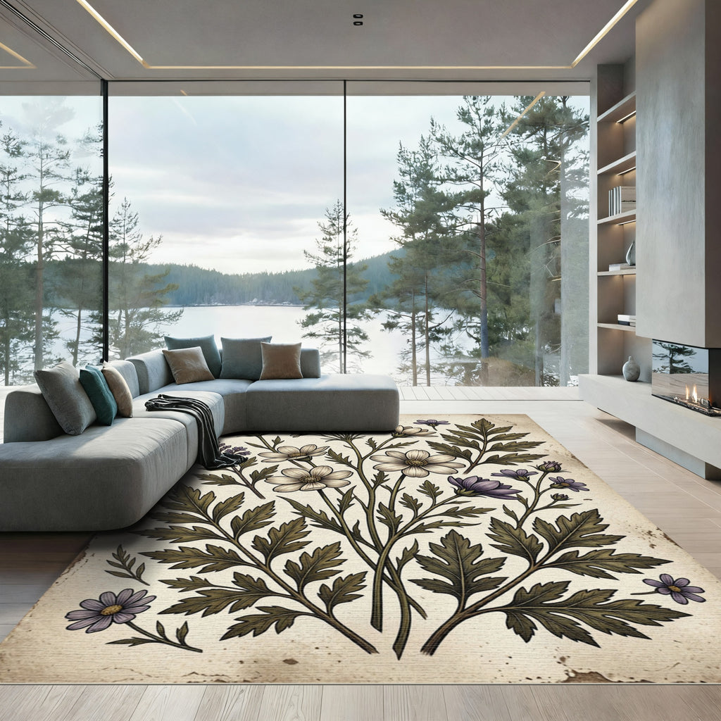 Vintage Lavender Floral Botanical Arrangement Rug