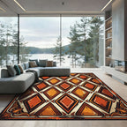 Rustic Burnt Orange Geometric Diamond Art Rug
