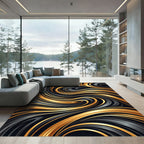 Black Gold Swirled Fluid Luxury Rug