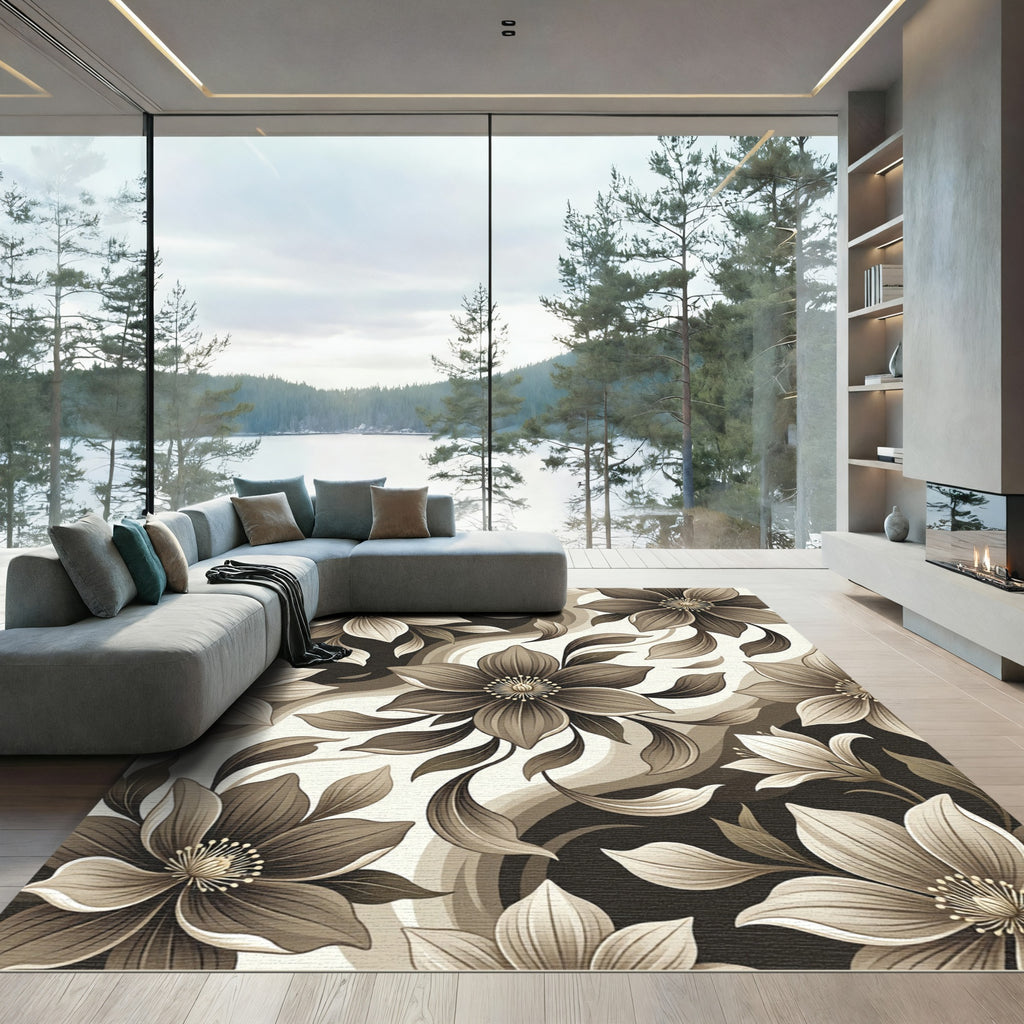 Monochromatic Floral Swirl Botanical Rug