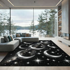 Celestial Silver Crescent Moon Galaxy Rug