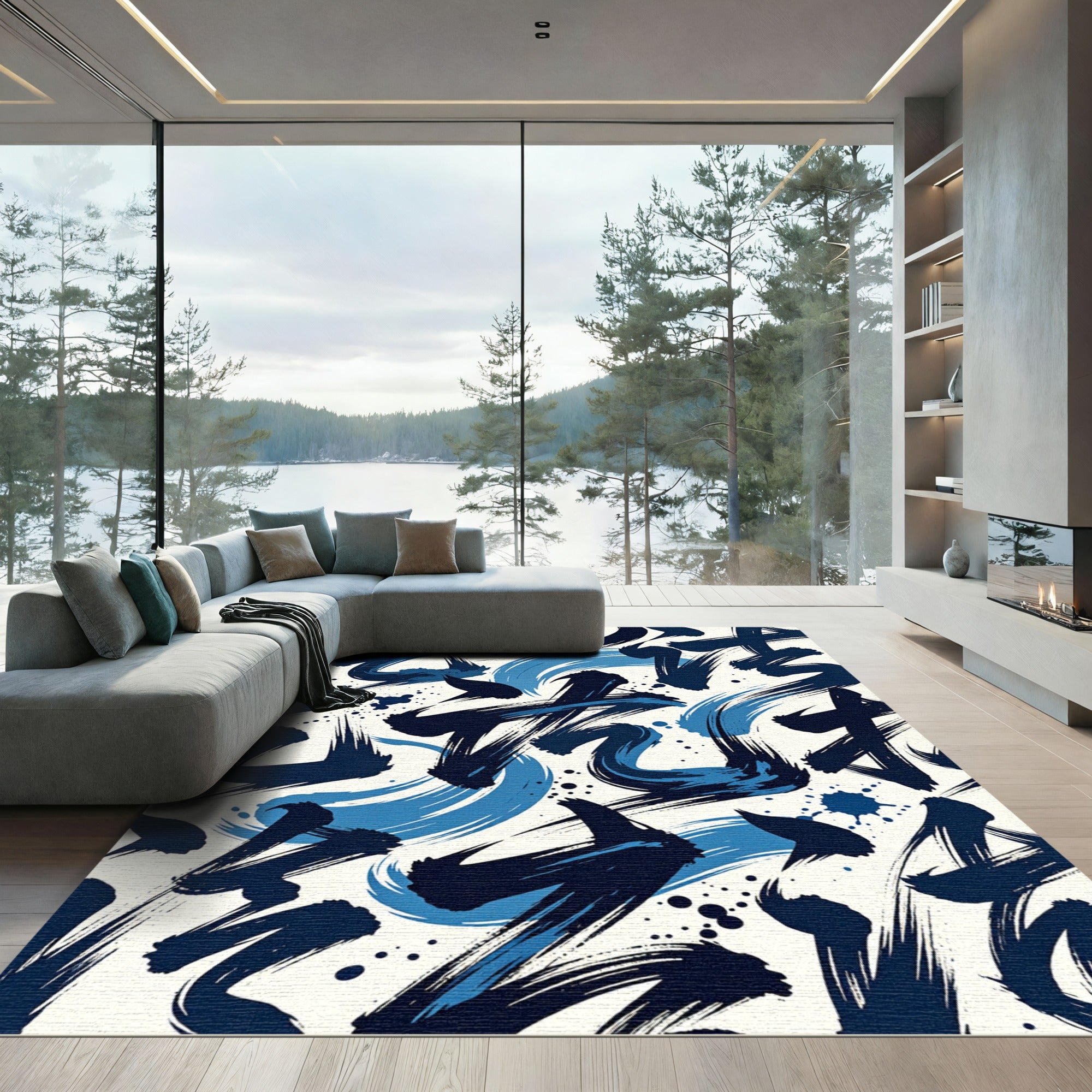 Ink Splatter Brushstroke Abstract Rug
