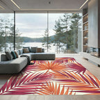 Vibrant Coral Palm Frond Tessellations Rug